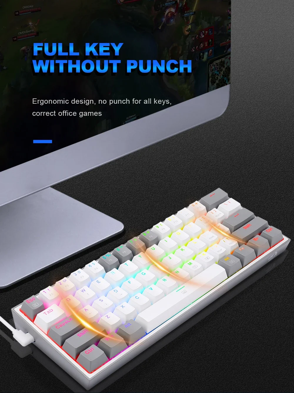 Redragon K617 Fizz RGB 60% Mechanical Gaming Keyboard, 61 Keys, Red Switches, Black - Thumbnail 13