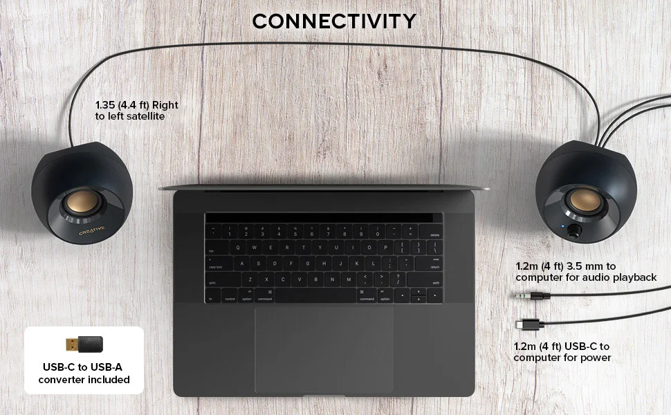 Creative Pebble V2 2.0 USB-C Powered Desktop Speakers with 3.5mm AUX-In, 8W RMS - Black - Image 11
