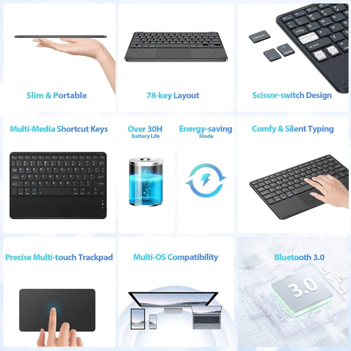 لوحة مفاتيح BlackView K1 بلوتوث مع لوحة لمس وتخطيط QWERTY لأجهزة iOS وAndroid وWindows - Image 7