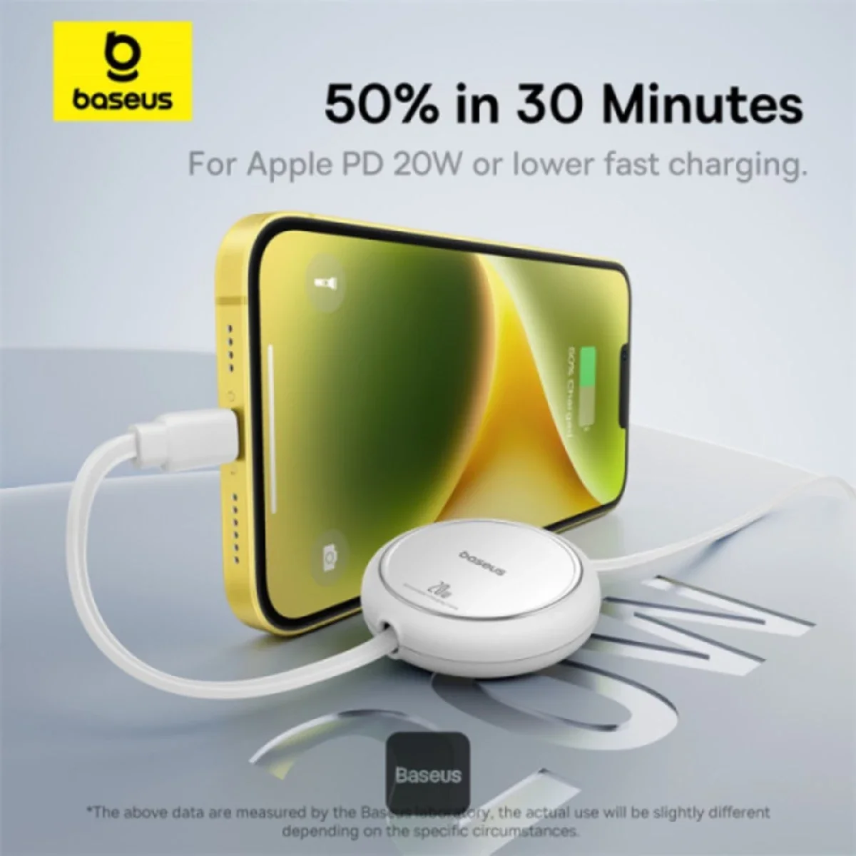 كابل Baseus Free2Pull Mini قابل للسحب من USB-C إلى Lightning بقوة 20W بطول 1 متر أبيض - Image 5