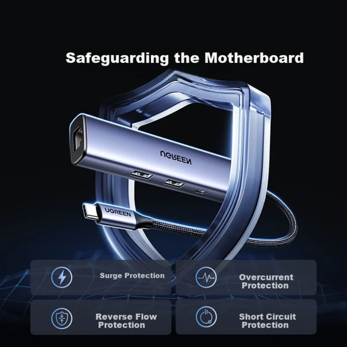 موزع Ugreen CM475 55809 USB-C 4 في 1 مع إيثرنت جيجابت، رمادي - Image 7
