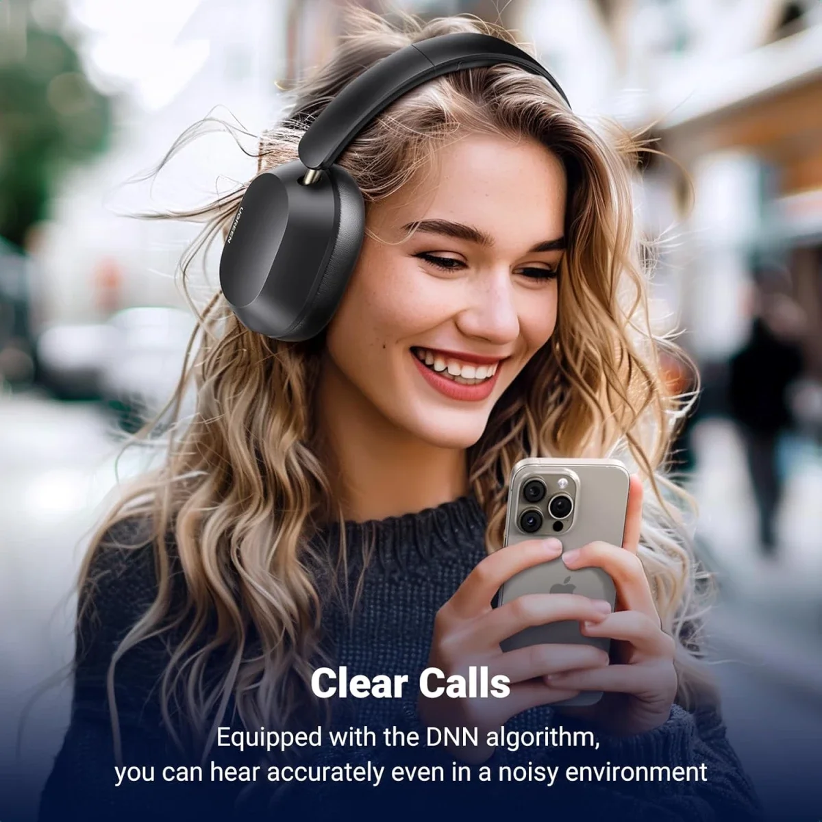 سماعات رأس Ugreen HiTune Max5c فوق الأذن بتقنية Bluetooth 5.4 وعزل ضوضاء تكيفي وبطارية 75 ساعة - أسود - Image 7