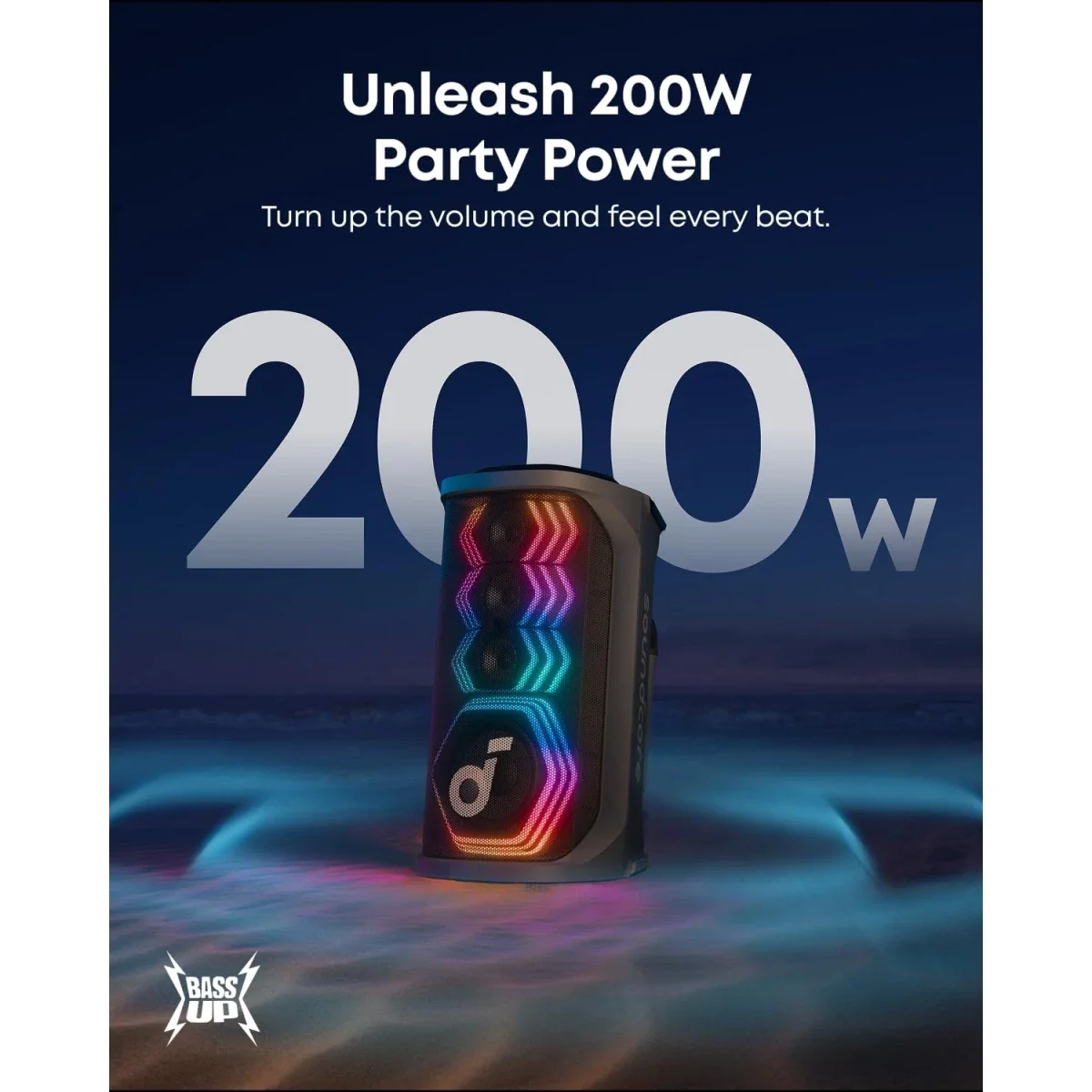 Anker Soundcore Rave 3S AI Party Speaker with 2 Wireless Microphones, 200W, Bluetooth, Black - Thumbnail 3