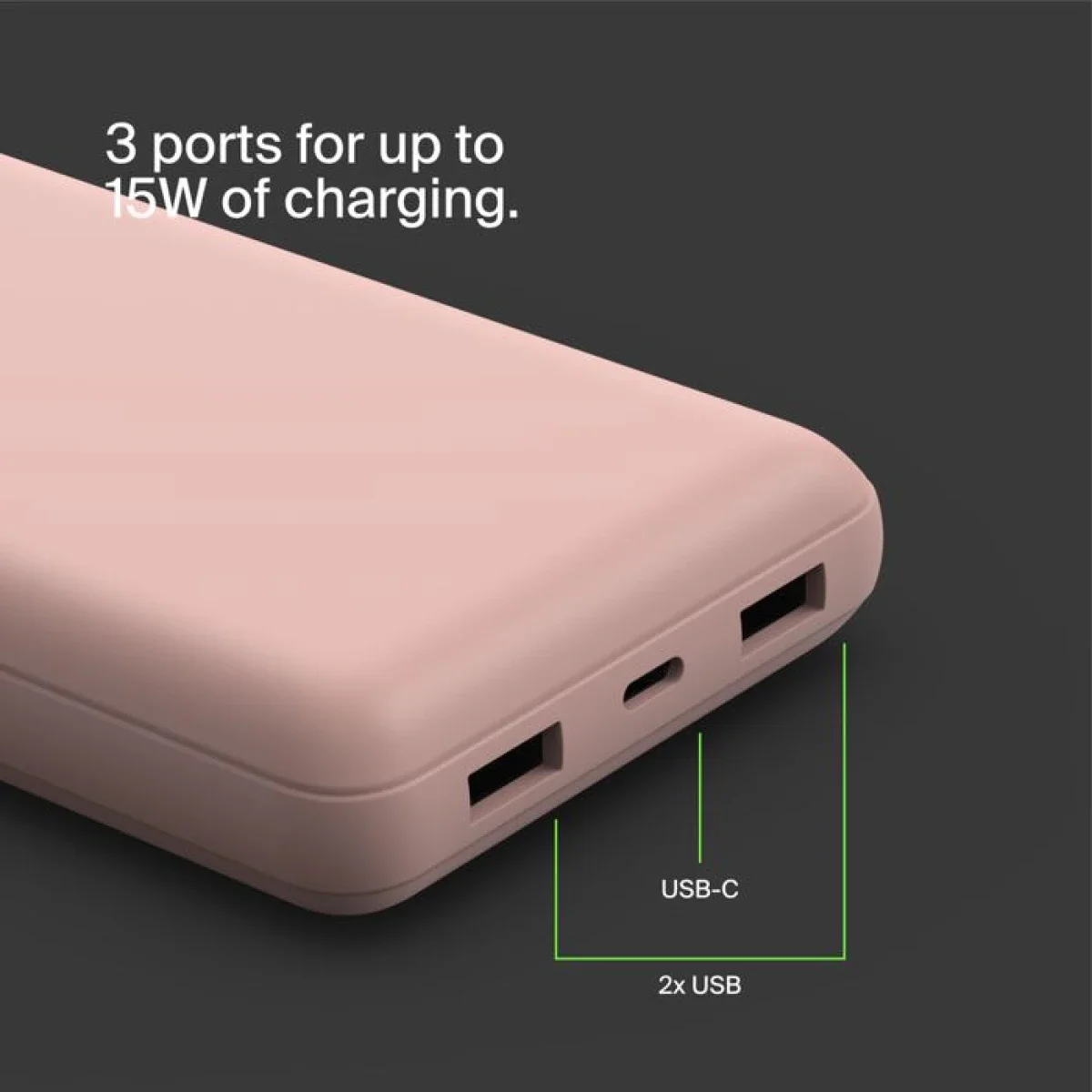 Belkin BoostCharge BPB012BTRG 20,000mAh 15W USB-C Power Bank with 2 USB-A Ports - Pink - Thumbnail 6