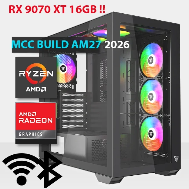 كمبيوتر ألعاب AMD MIDAS AM27-26 بمعالج Ryzen 7 7800X3D وكرت Radeon RX 9070 XT 16GB