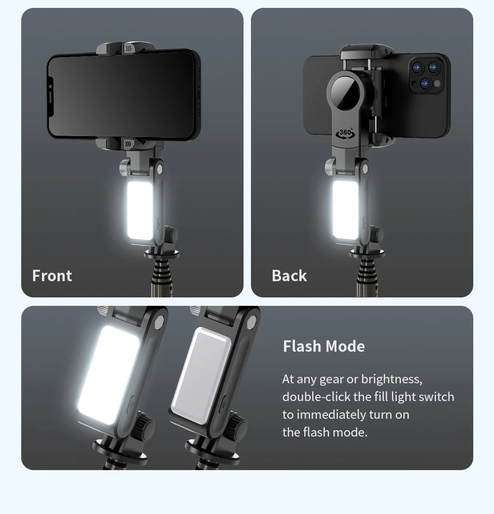 Q18 Foldable 360 Gimbal Stabilizer Selfie Stick Tripod with Remote & Light - Image 12