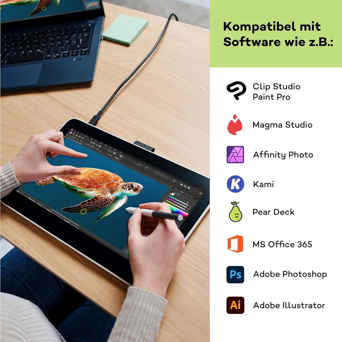 شاشة رسم Wacom One 13 (2023) قياس 13.3 إنش FHD مع قلم UD - Thumbnail 2