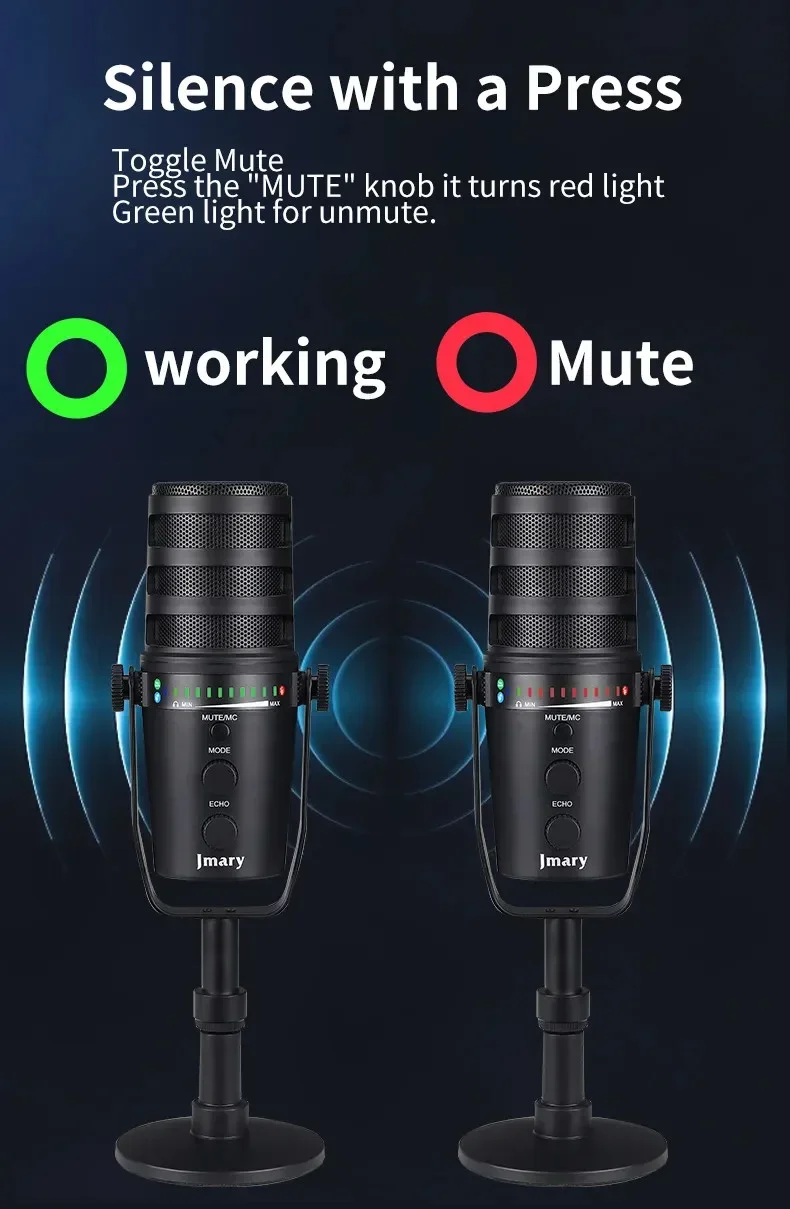 Jmary MC-PW12 USB Cardioid Desktop Microphone with Mute & Zero-Latency Monitoring - Image 16