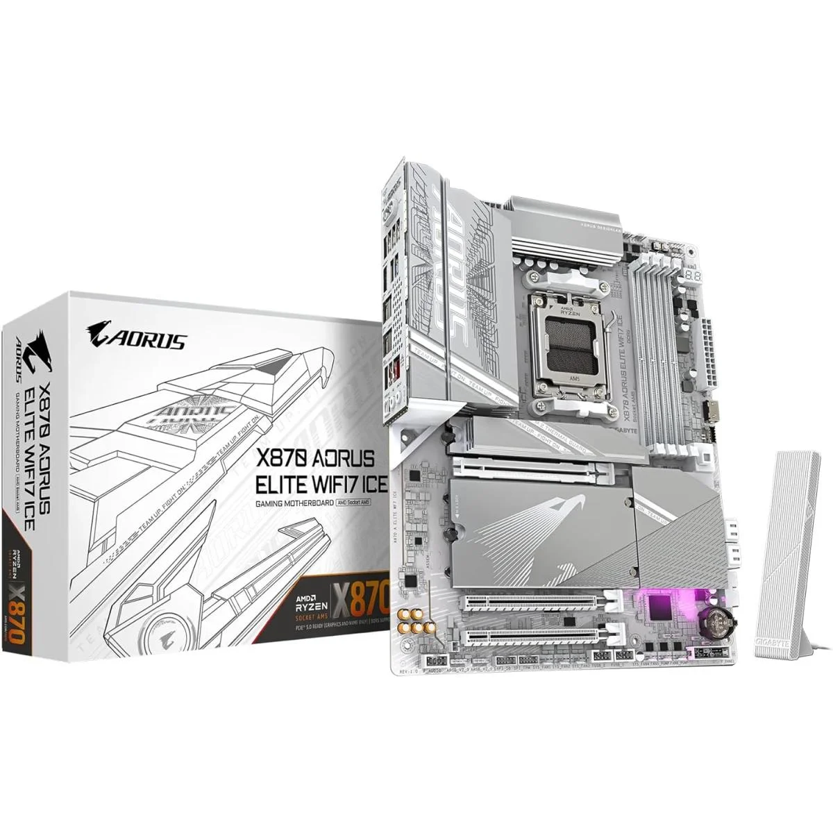 لوحة أم ألعاب GIGABYTE X870 AORUS ELITE WIFI7 ICE ATX بمقبس AM5 وذاكرة DDR5 وPCIe 5.0