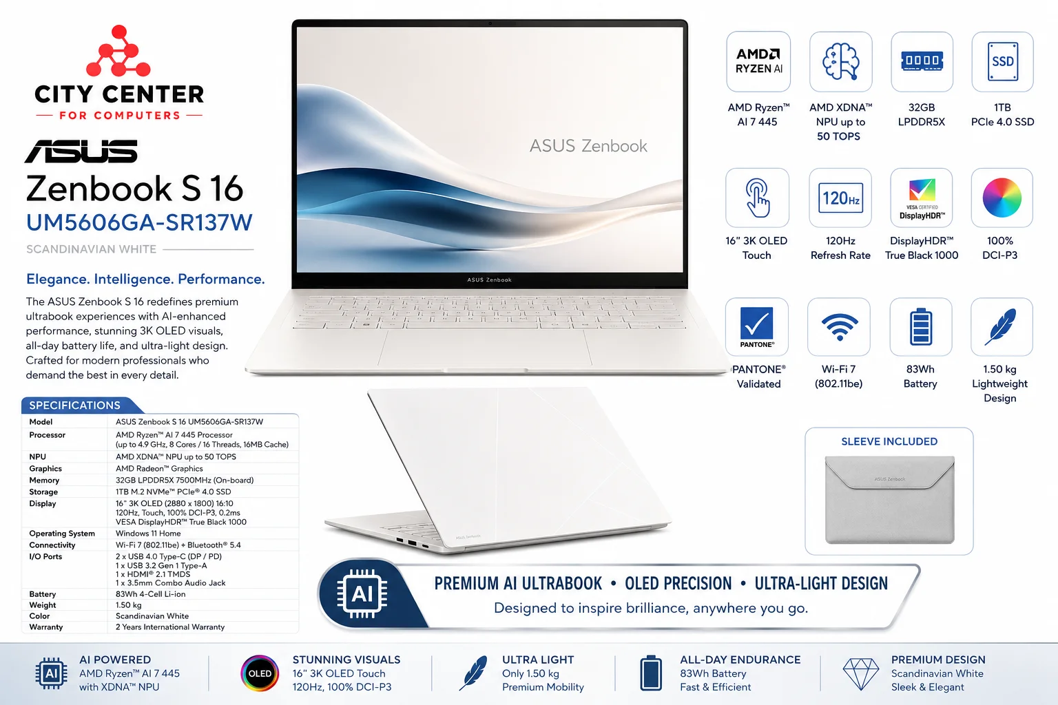 Asus Zenbook S 16 UM5606GA-SR137W AI Laptop Ryzen AI 7 445 32GB 1TB SSD 16-inch 3K OLED Touch 120Hz - Thumbnail 10