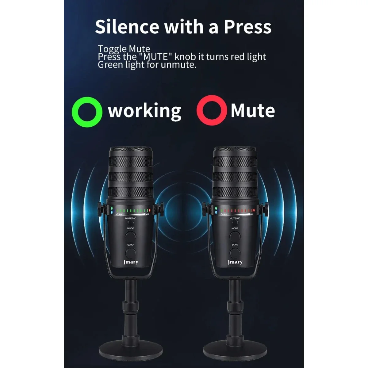 Jmary MC-PW12 USB Cardioid Desktop Microphone with Mute & Zero-Latency Monitoring - Image 5