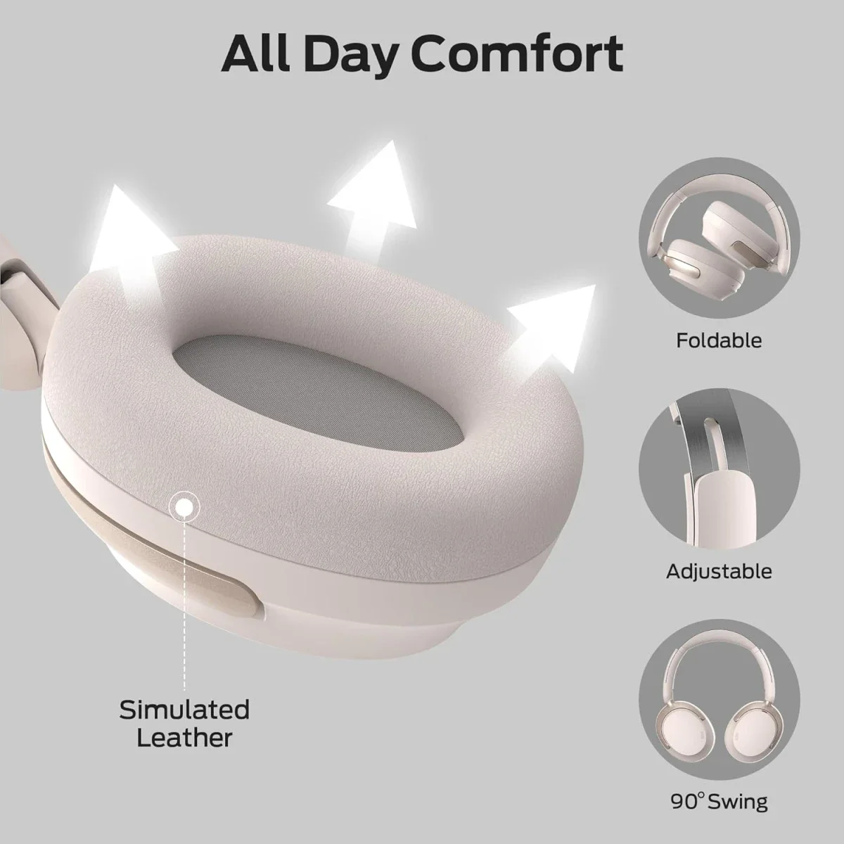 Monster Persona 3rd ANC Wireless Over-Ear Headphones with Mic, 70 Hours Playtime - White - Thumbnail 4