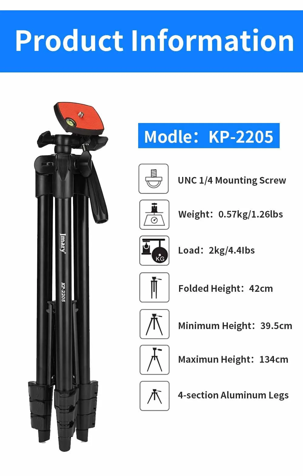 Jmary KP-2205 Professional Tripod with Mobile Holder - Thumbnail 13