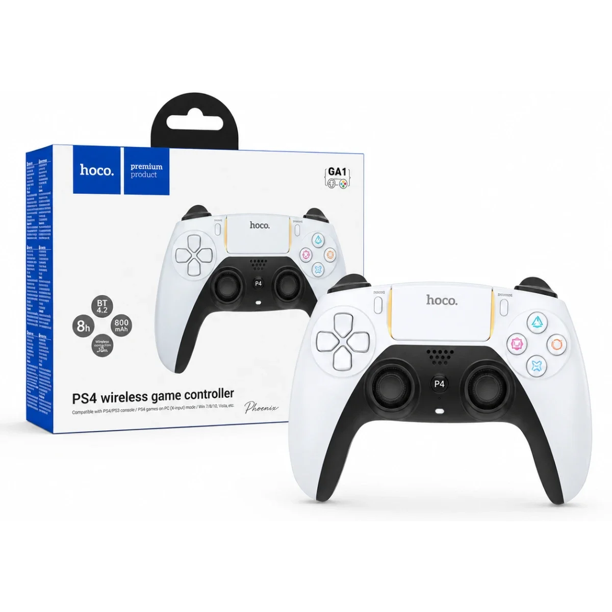يد تحكم ألعاب لاسلكية HOCO GA1 Phoenix لجهاز PS4 بتقنية بلوتوث 4.2 وبطارية 800mAh باللون الأبيض