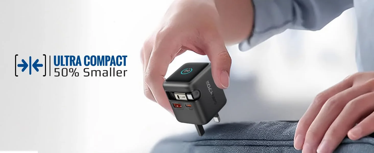شاحن Promate Cubix-R70 GaNFast بقدرة 70 واط مع كابل USB-C قابل للسحب بطول 80 سم - Thumbnail 11
