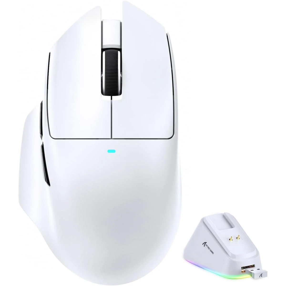 ماوس ألعاب ATTACK SHARK V6 لاسلكي مع قاعدة شحن RGB، 25K DPI، أبيض