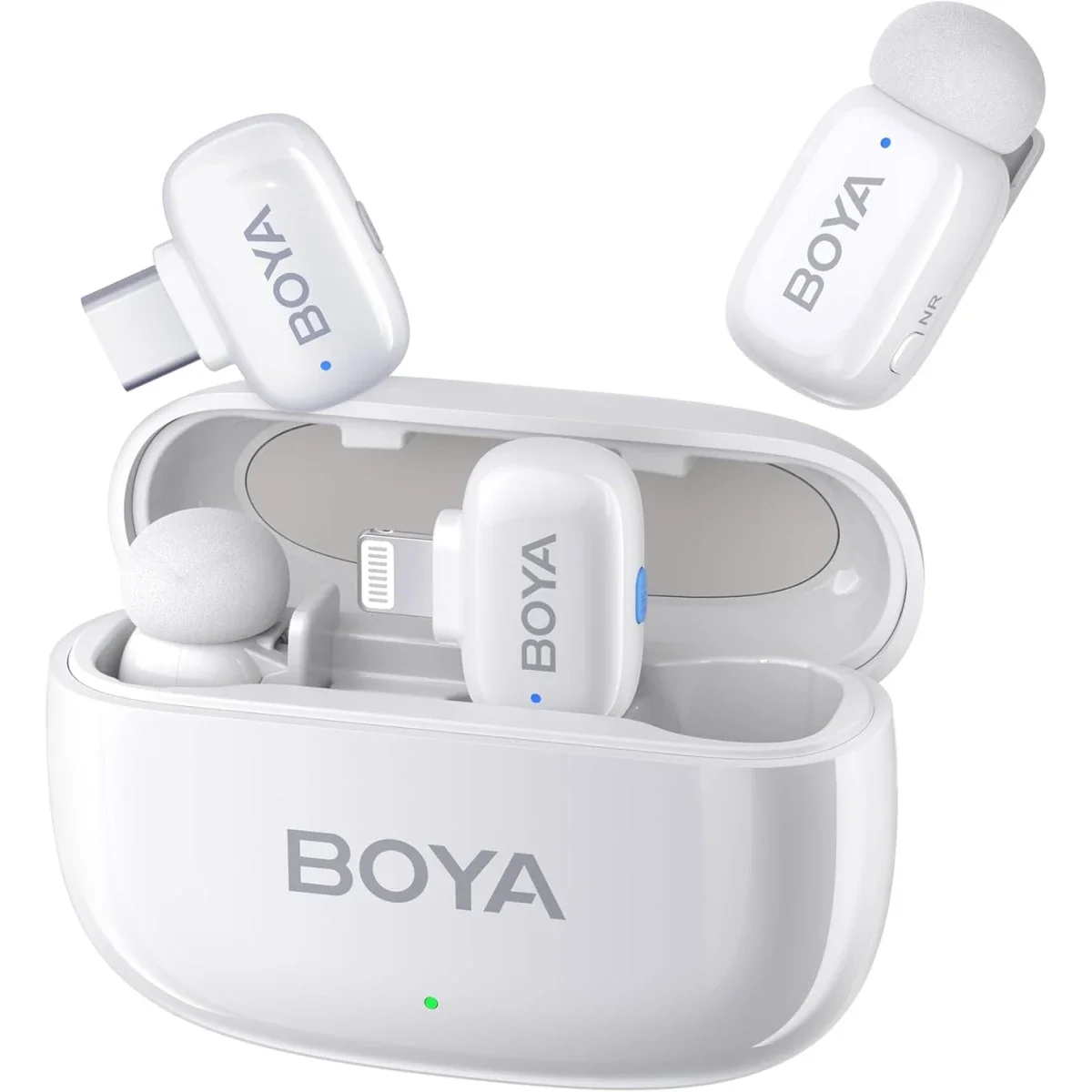 Boya Mini Wireless Lavalier Microphone with USB-C/Lightning, 30H Battery, White