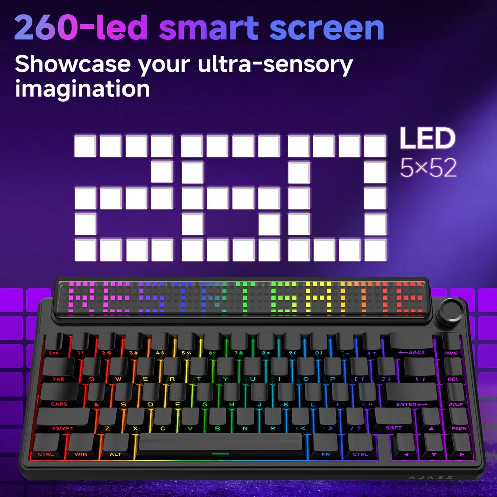 AJAZZ Pixel68 Mechanical Gaming Keyboard, White Peach Switch, Dot Matrix Screen, Wireless Bluetooth, Hot-Swappable, Factory Engraved Black, 8+8k - Image 13