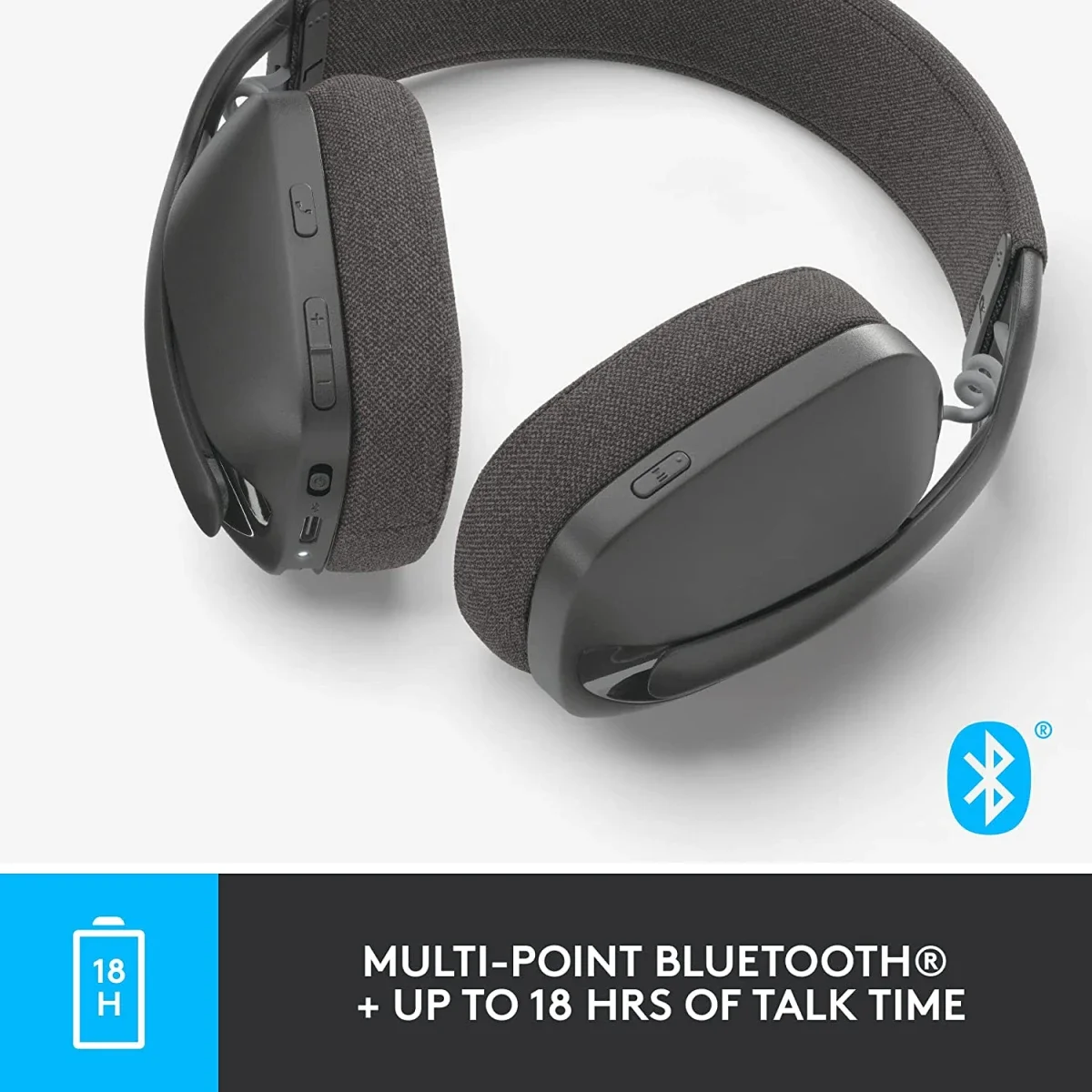 سماعة رأس Logitech Zone Vibe 100 خفيفة الوزن بتقنية Bluetooth وميكروفون عازل للضوضاء - Graphite - Thumbnail 6