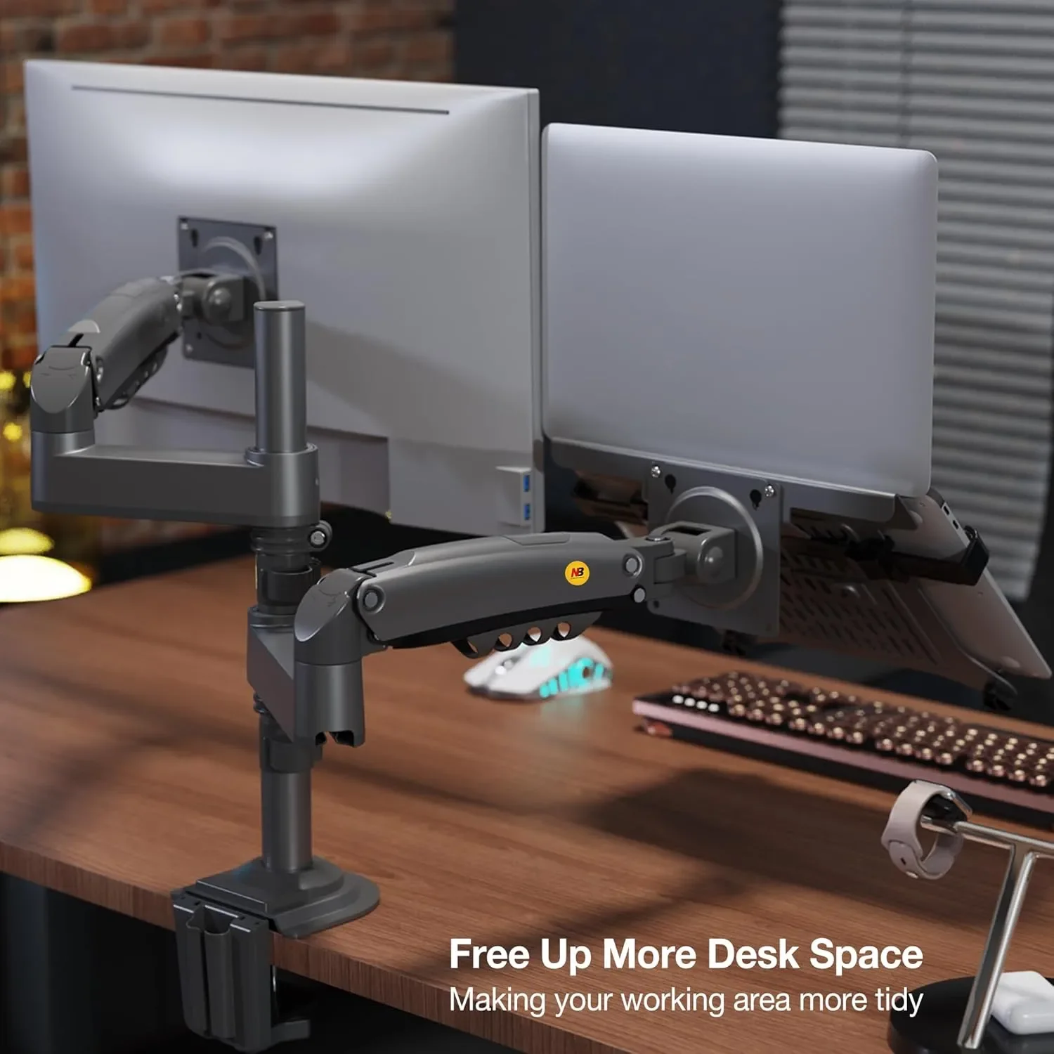 North Bayou H180 Monitor Stand with FP-2 Laptop Mount for 22-32 Inch Monitors - Image 7