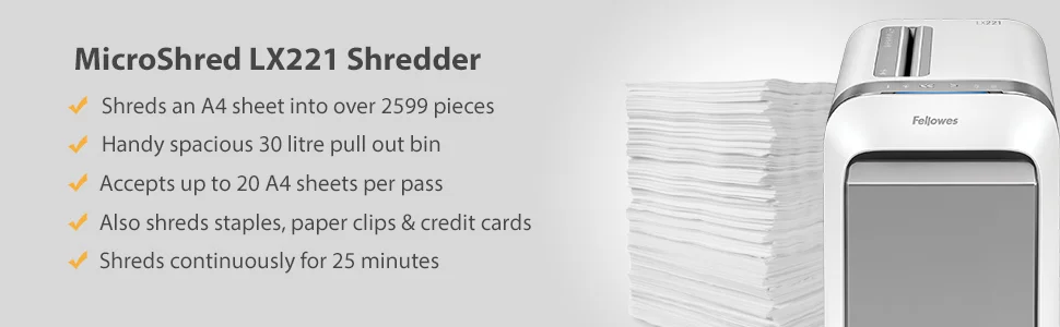 آلة فرم الورق Fellowes Powershred LX221 بتقطيع دقيق، 20 ورقة، مقاومة للانحشار بنسبة 100% - Image 8
