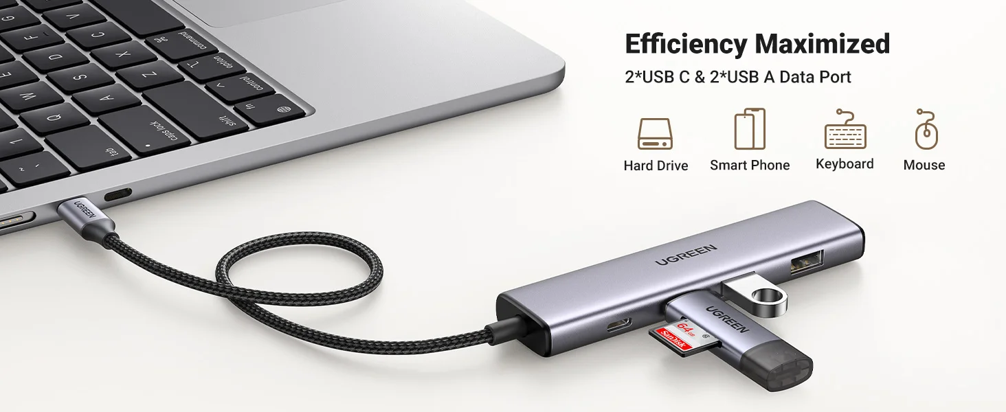 موزع Ugreen USB-C بأربعة منافذ مع منفذي USB-C ومنفذي USB-A 3.0 - Thumbnail 8