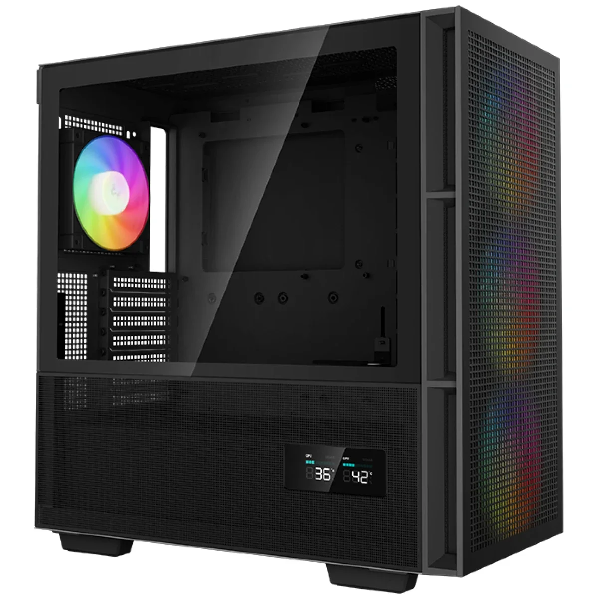 هيكل كمبيوتر DeepCool CH560 Digital ميد تاور بتدفق هواء عالٍ مع 3x140mm + 1x120mm مراوح ARGB وشاشة عرض مزدوجة الحالة - أسود - Image 3