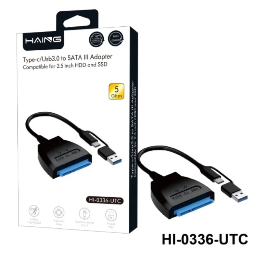 HAING HI-0336-UTC USB-A 3.0 and USB-C to SATA III Adapter for 2.5 Inch HDD and SSD