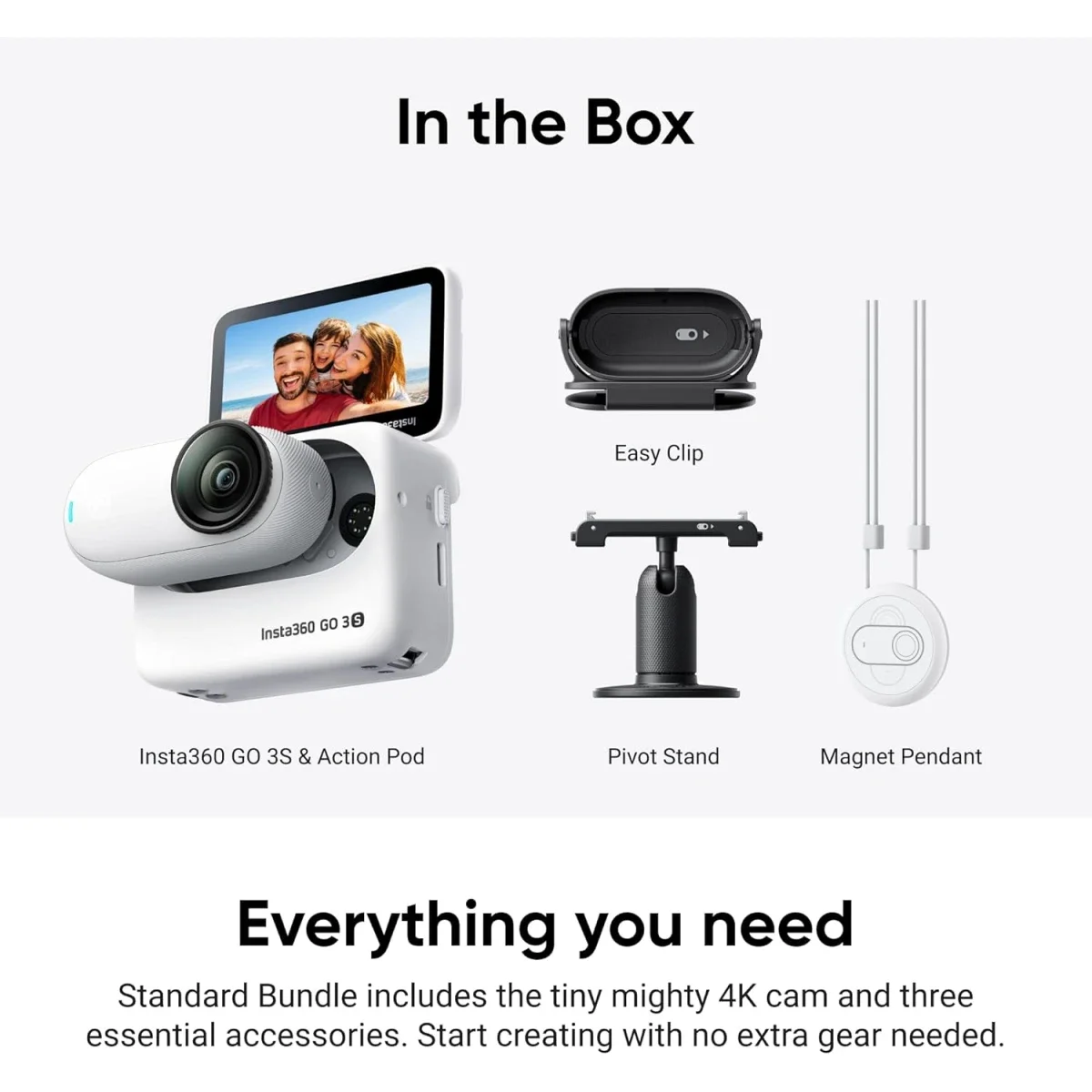 كاميرا تدوين فيديو محمولة Insta360 GO 3S Standard Edition بسعة 128GB باللون الأبيض 4K - Thumbnail 3