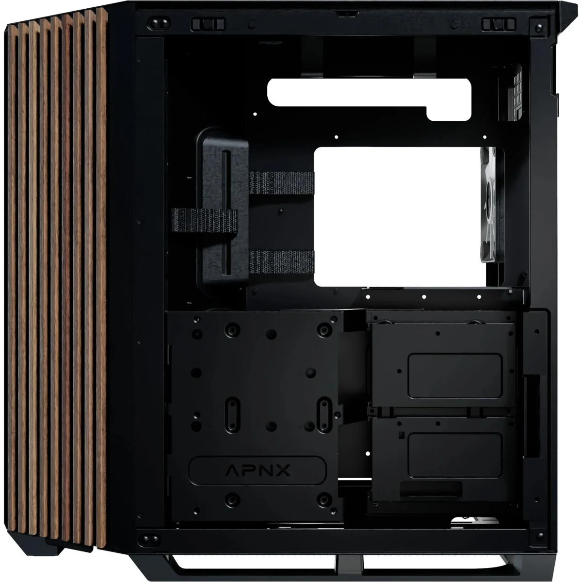 APNX V1 Black/Wood ATX Mid-Tower Panoramic Tempered Glass Gaming Case with 4 ARGB Fans - Image 3