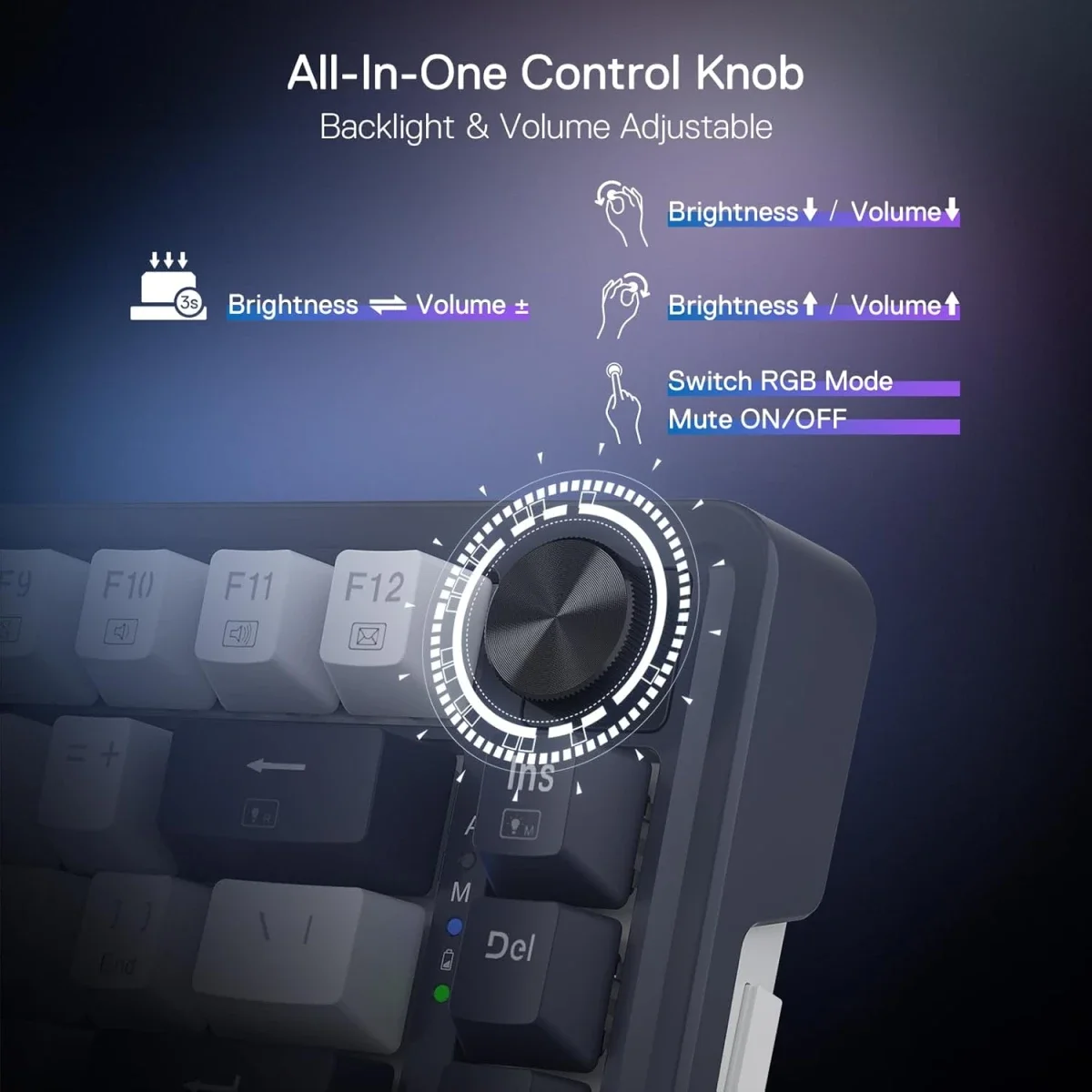 كيبورد ألعاب Redragon K673 PRO ميكانيكي لاسلكي RGB بحجم 75%، 81 مفتاح، سويتش أحمر - Thumbnail 8