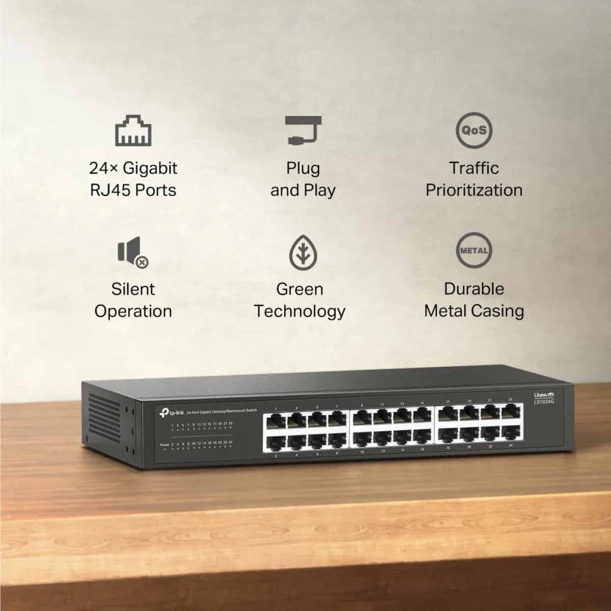 سويتش شبكة TP-LINK LS1024G جيجابت 24 منفذ للاستخدام المكتبي والتركيب على الراك - Thumbnail 2