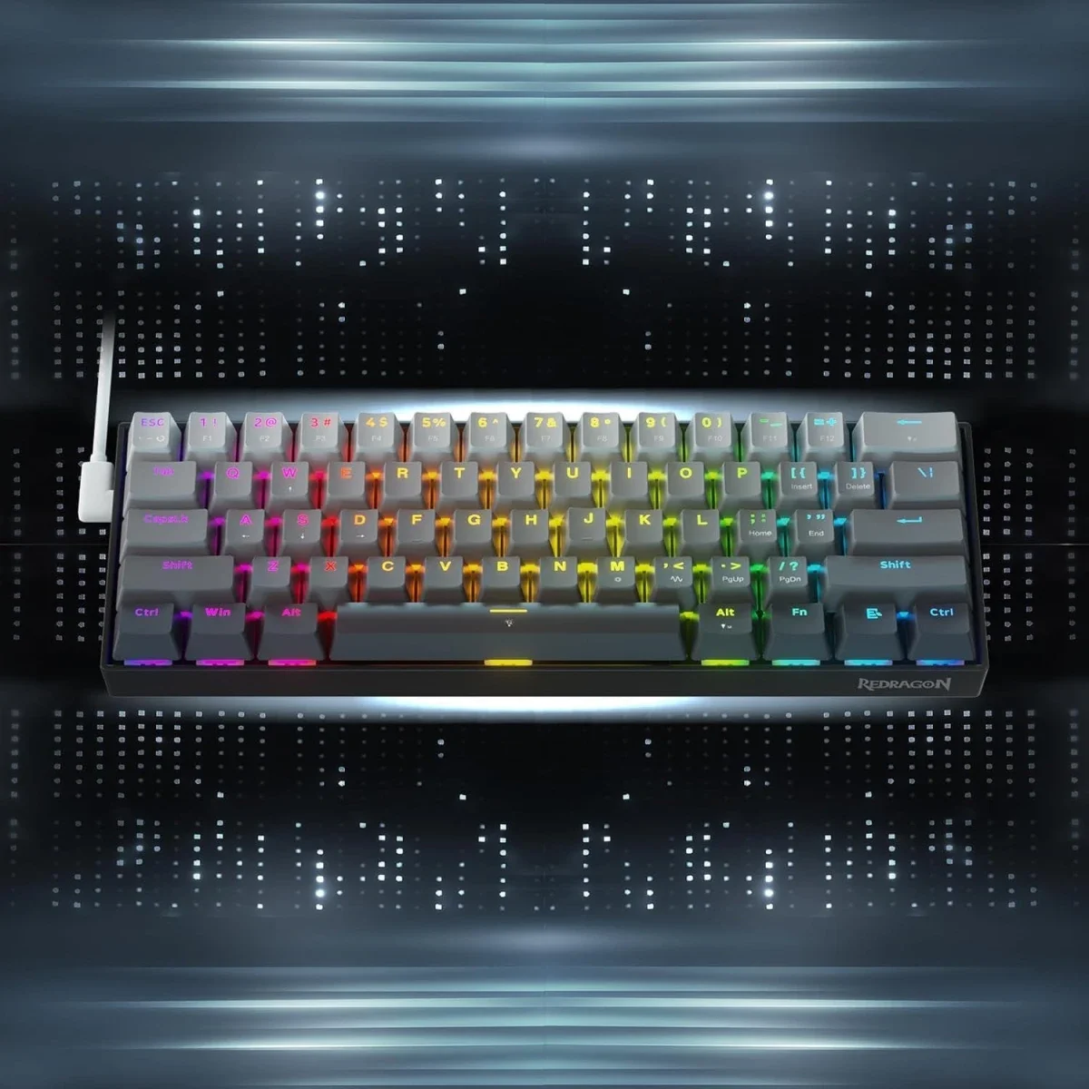 Redragon FIZZ K617GGB 60% Wired Magnetic Switch Gaming Keyboard, 8KHz, 0.1ms, Misty Grey - Thumbnail 5