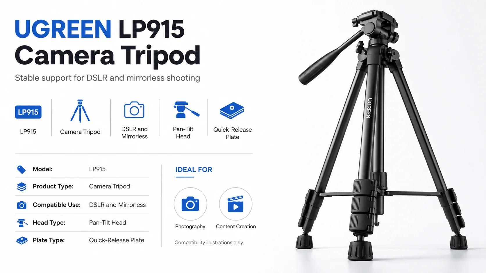 UGREEN LP915 Camera Tripod for DSLR and Mirrorless Cameras - Thumbnail 6