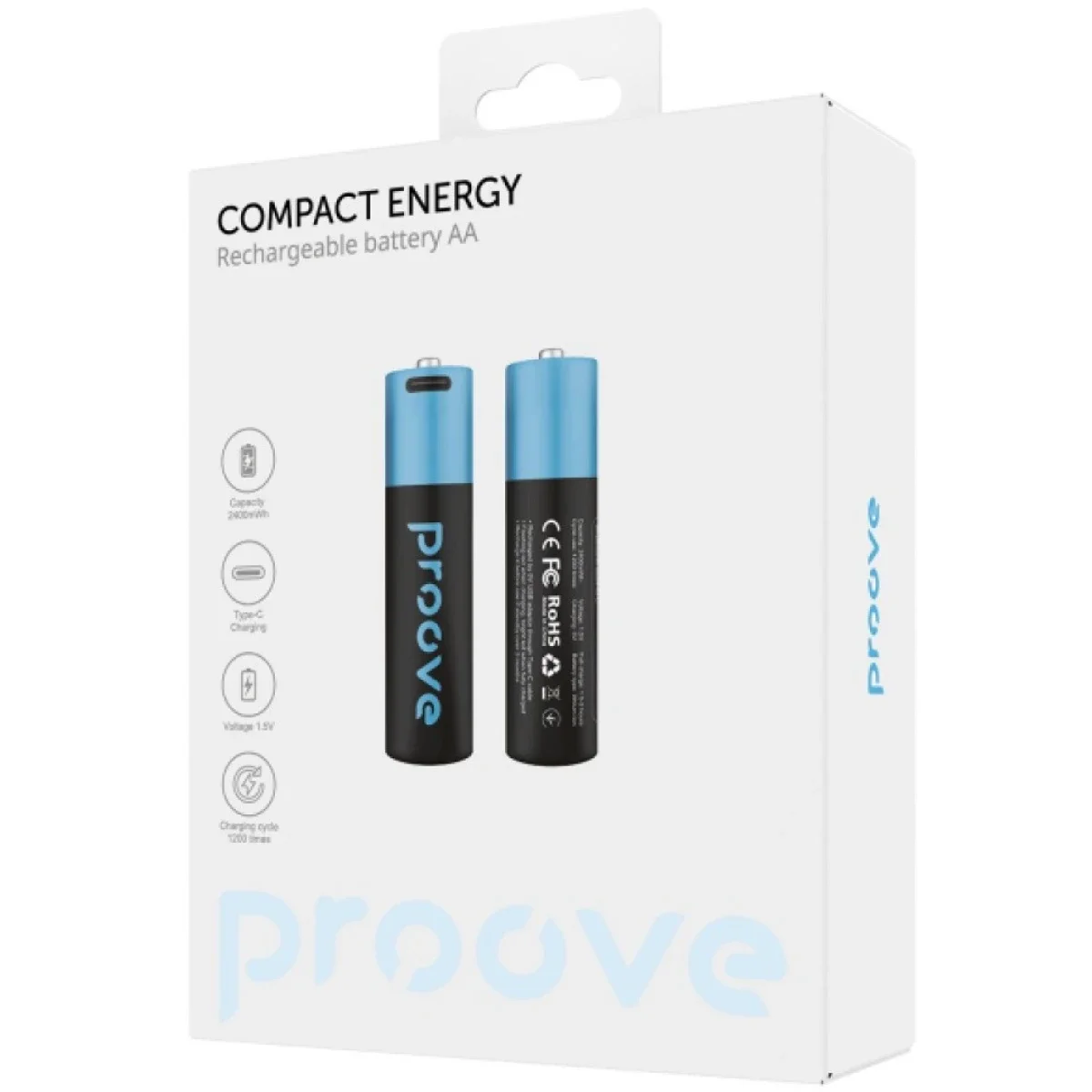 بطاريات Proove Compact Energy AA قابلة للشحن ليثيوم أيون 2400mWh، قطعتان - Thumbnail 2