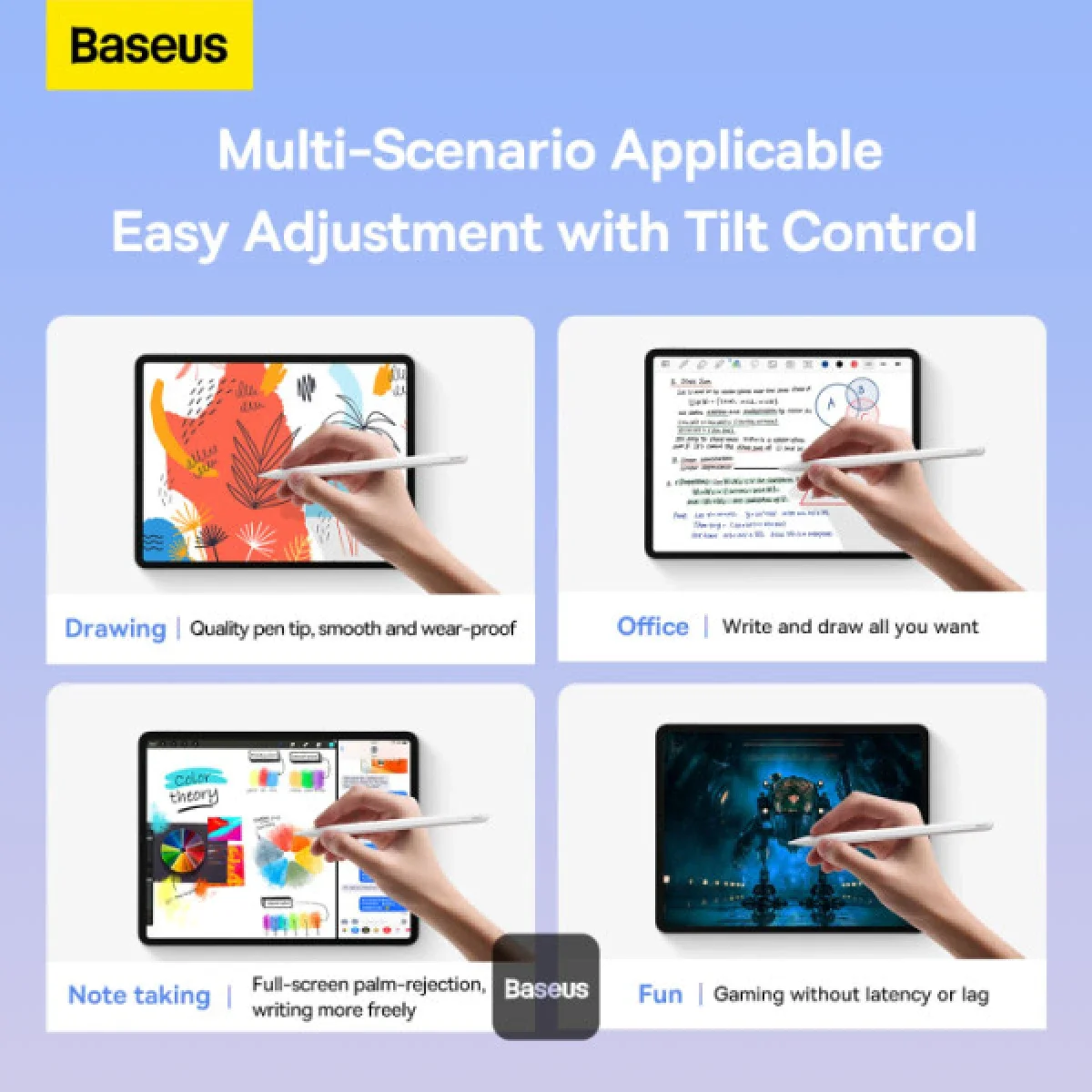 قلم لمس نشط Baseus Smooth Writing 2 Series Stylus Lite بمؤشرات LED، أبيض - Thumbnail 5