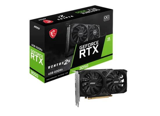 كرت شاشة MSI بذاكرة 6GB GDDR6 بدون موصلات طاقة - RTX 3050 VENTUS 2X E 6G OC - Thumbnail 3