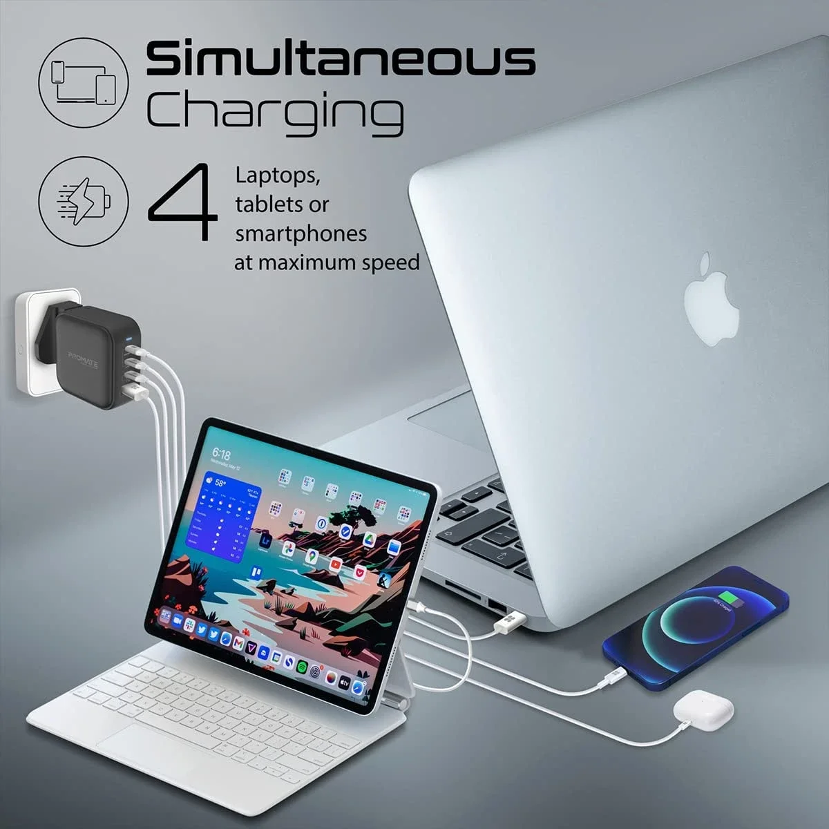 شاحن Promate GaNPort4-100PD GaN بقدرة 100 واط و4 منافذ USB-C - Thumbnail 2