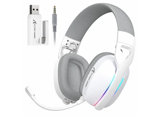 ATTACK SHARK L90 Tri-Mode Wireless Gaming Headset White with RGB & 7.1 Surround