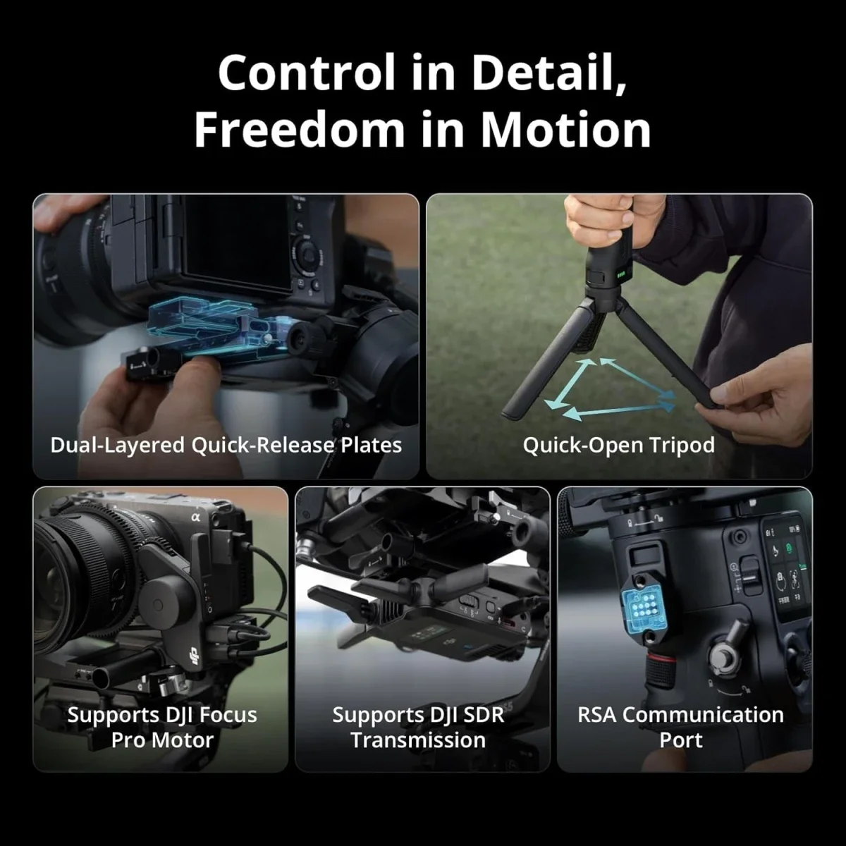 مثبت كاميرا DJI RS 5 كومبو مع وحدة تتبع بالذكاء الاصطناعي ومقبض حقيبة، أسود - Image 5