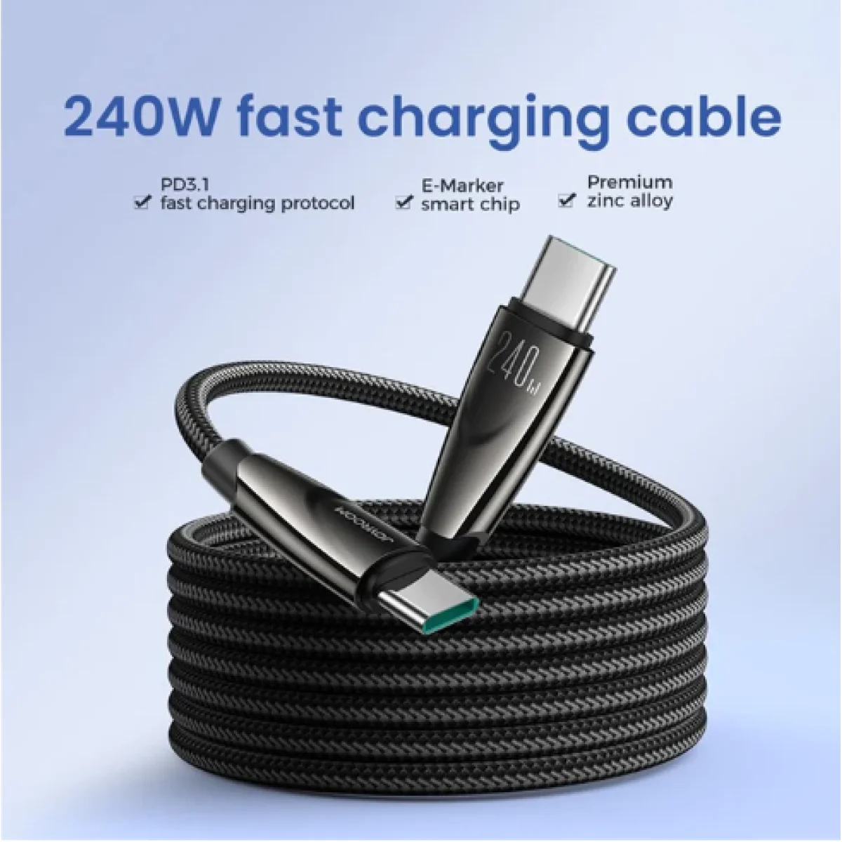 كابل شحن وبيانات JOYROOM USB-C إلى USB-C PD 240W بطول 1.2 متر أسود مع كفالة سنة - Image 3