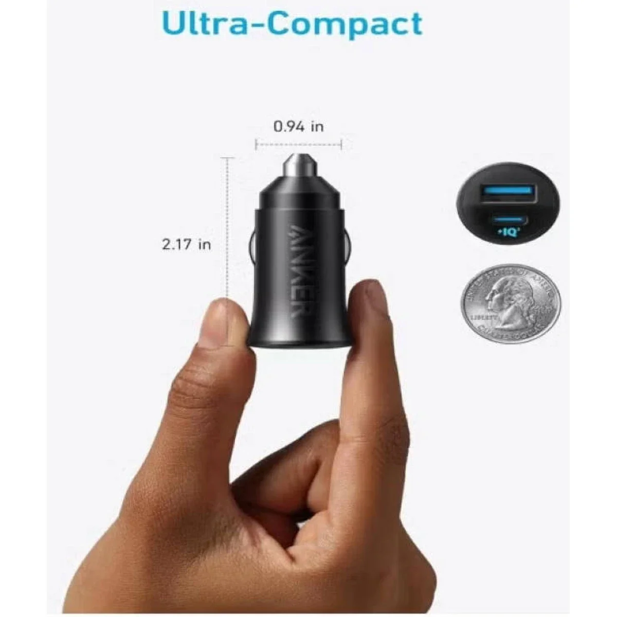 Anker 30W 2-Port USB-C & USB-A Car Charger with PowerIQ 3.0 - Black - Image 4