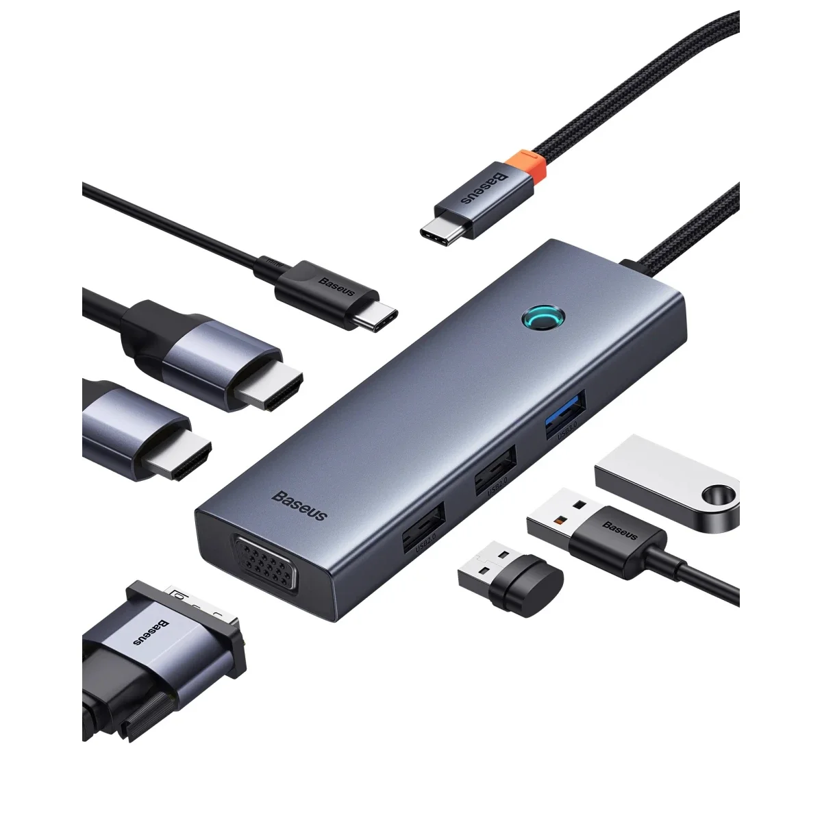 Baseus PortalJoy Series 7-Port Triple-Display USB-C Hub with 4K HDMI, VGA, USB & PD - Space Grey