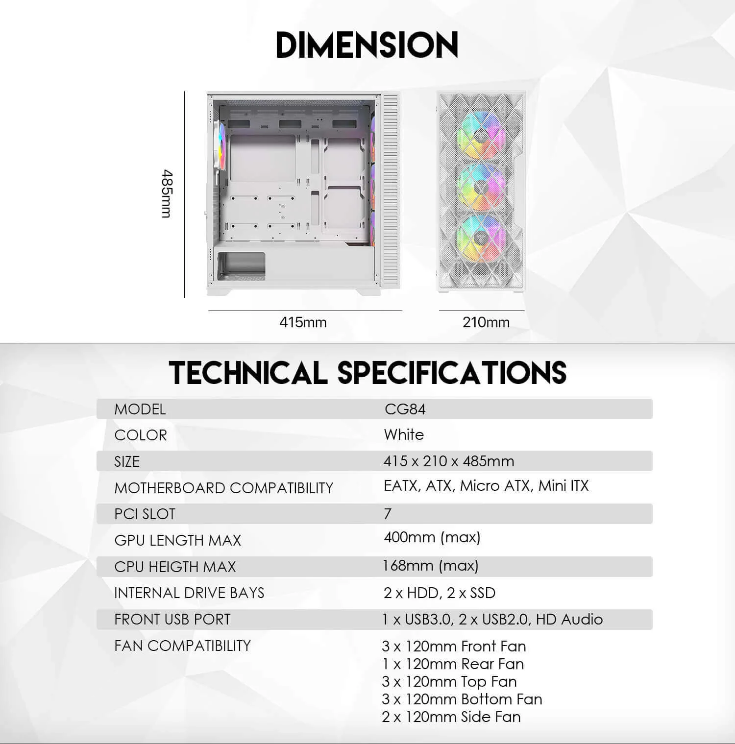 Fantech RHOMBUS XL CG84 Mid-Tower PC Case White - Thumbnail 9