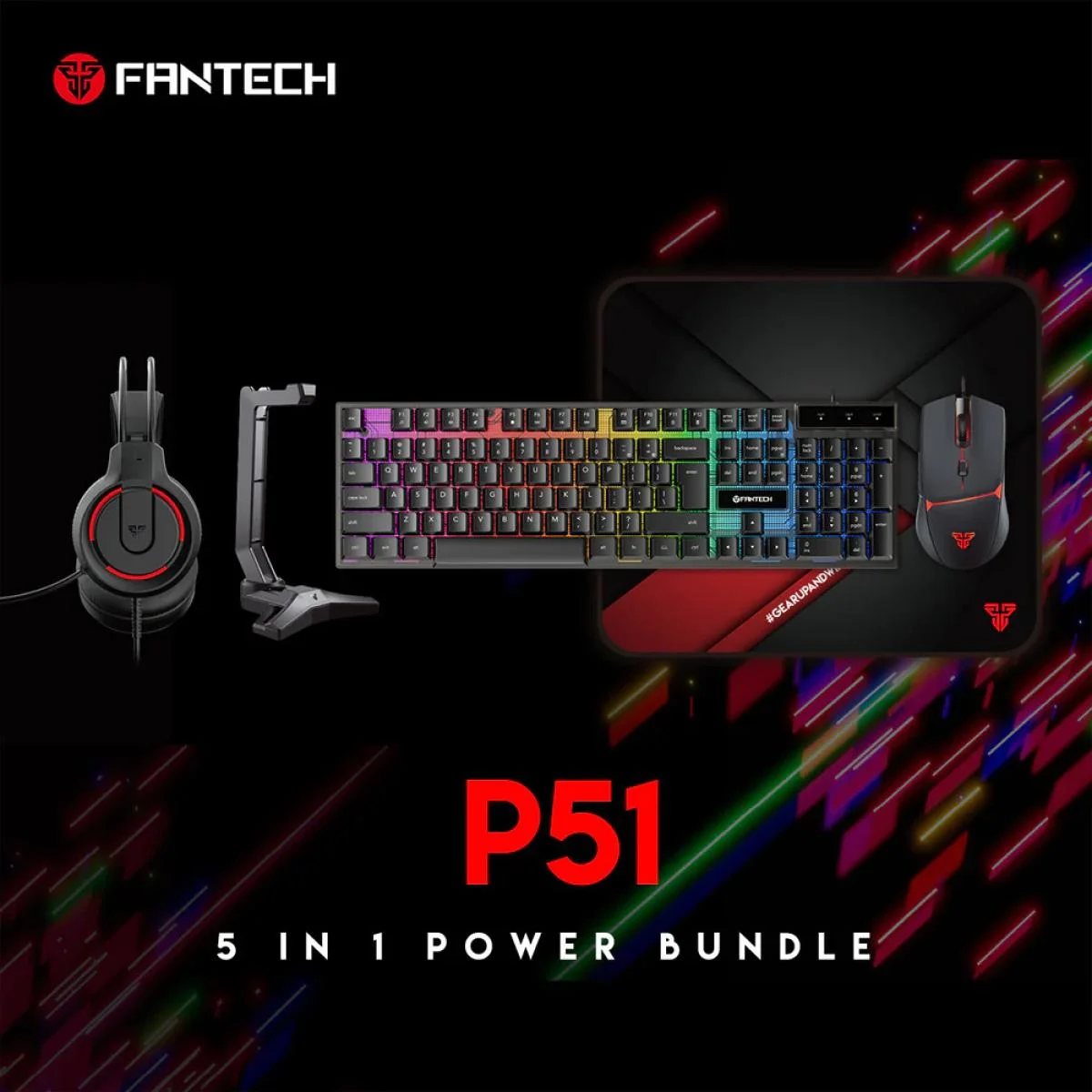 طقم ألعاب Fantech P51 Power Bundle 5 في 1 سلكي - أسود - Thumbnail 8