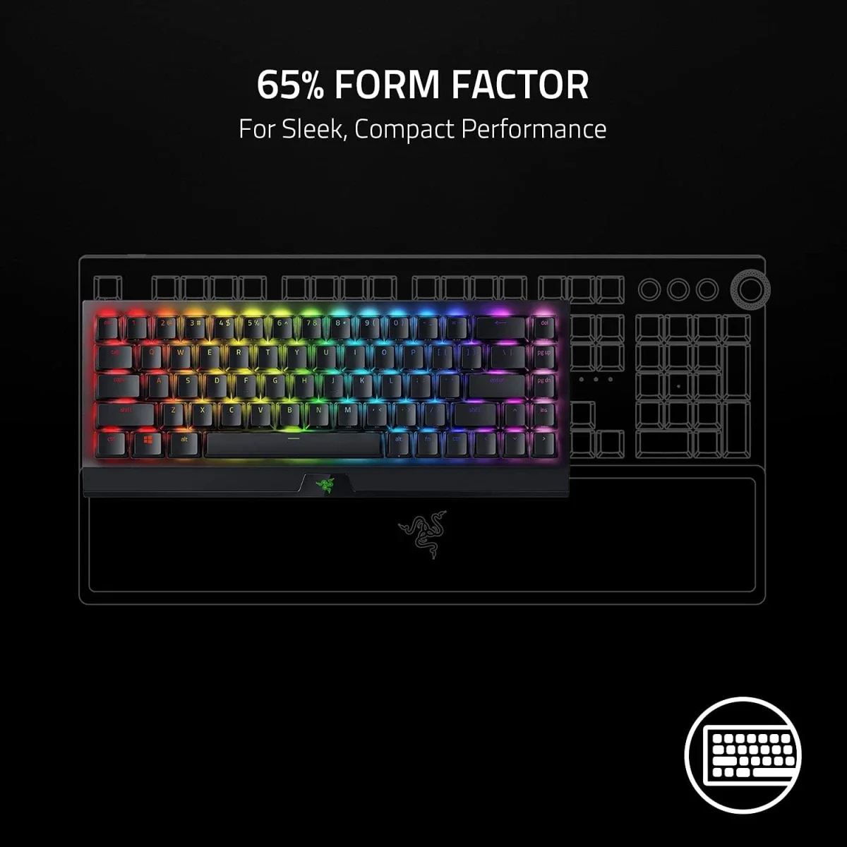 كيبورد Razer BlackWidow V3 Mini HyperSpeed ميكانيكي لاسلكي 65% بسويتشات صفراء - Thumbnail 2
