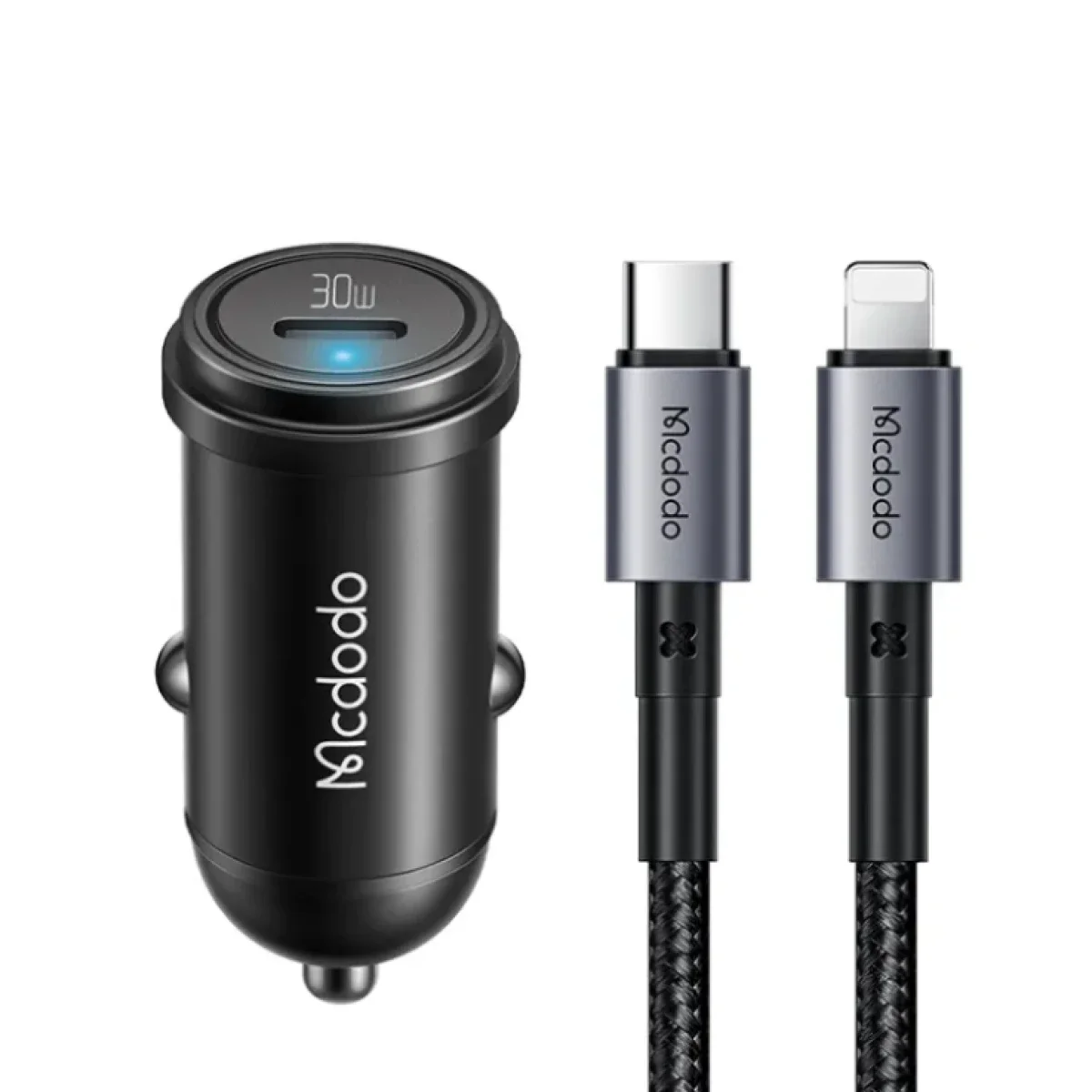 شاحن سيارة Mcdodo CC-7492 سريع PD بقدرة 30 واط مع كابل USB-C إلى Lightning بقدرة 36 واط بطول 1.2 م - أسود