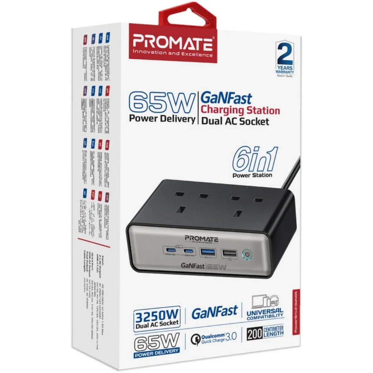 محطة شحن Promate PowerBrix2-GaN65 بتقنية GaN بقدرة 65 واط ومقبسي AC مزدوجين، أسود - Thumbnail 8