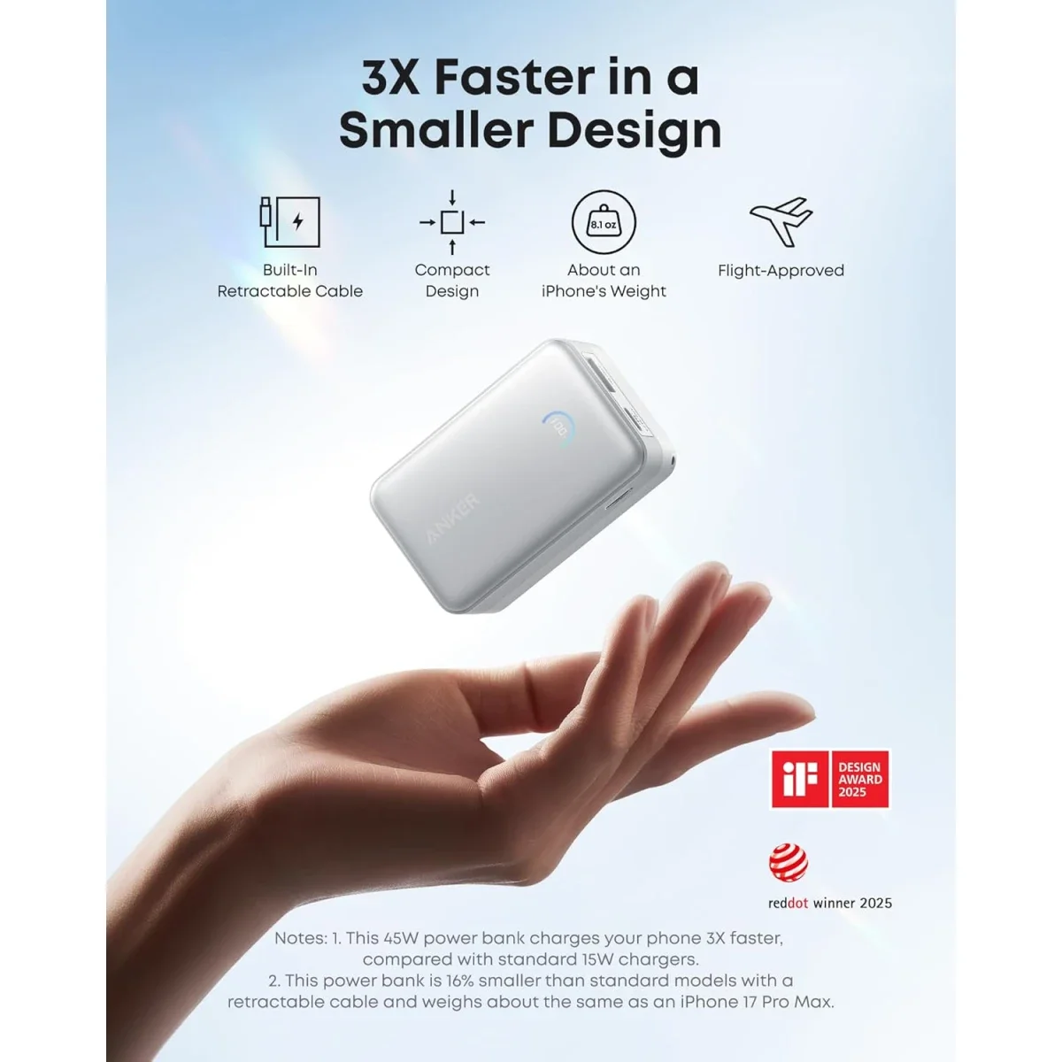 Anker Nano Power Bank 10,000mAh 45W with Retractable USB-C Cable - White - Thumbnail 4
