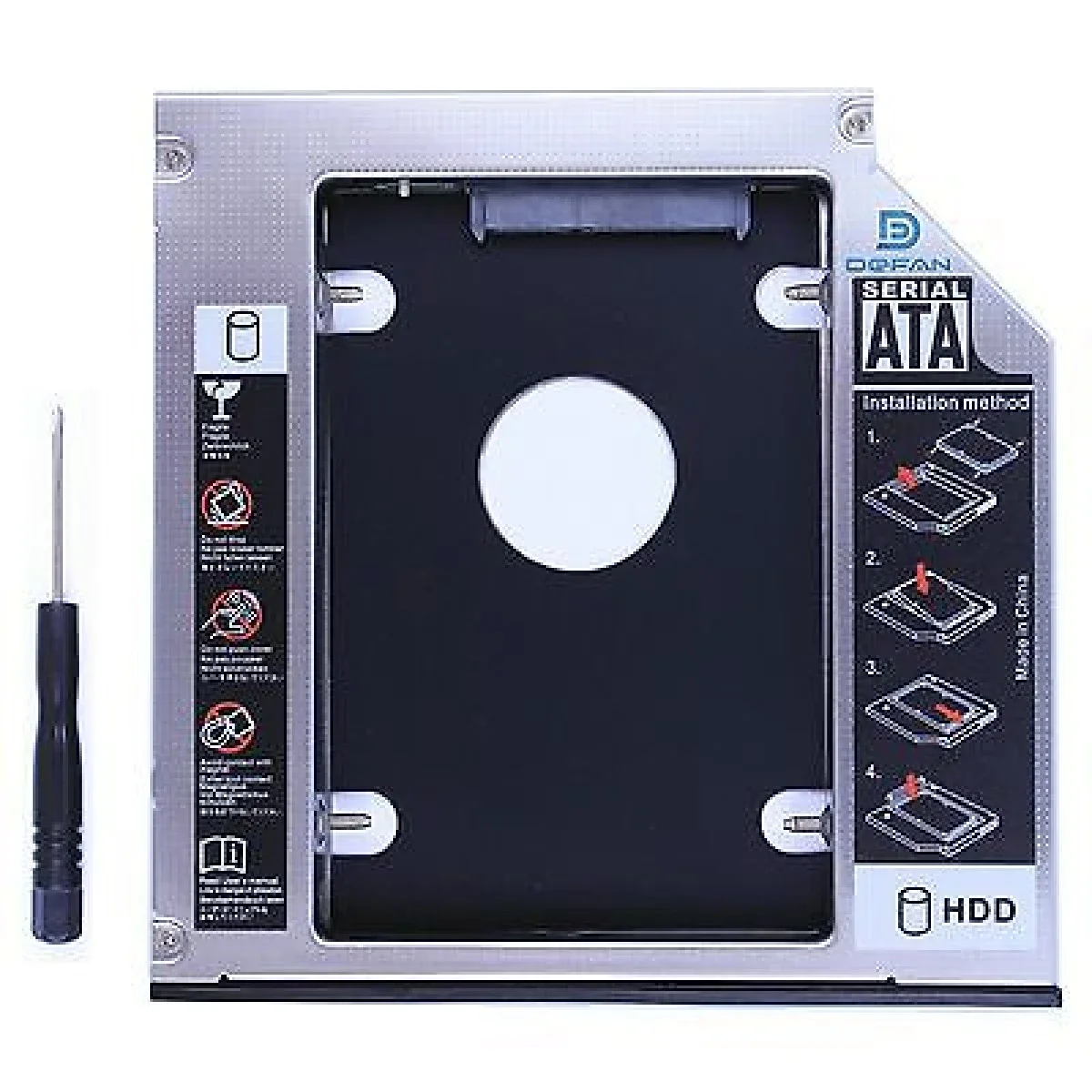 حامل HDD داخلي للابتوب Universal N44 مقاس 2.5 انش SATA بسمك 9.5 مم فضي